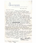 Stan Laurel Letter Signed With His Full Signature, ''Stan Laurel'' -- ''...I do'nt know what the pies cost in 'Battle of the Century', the four thousand were contracted for & delivered in trucks...''